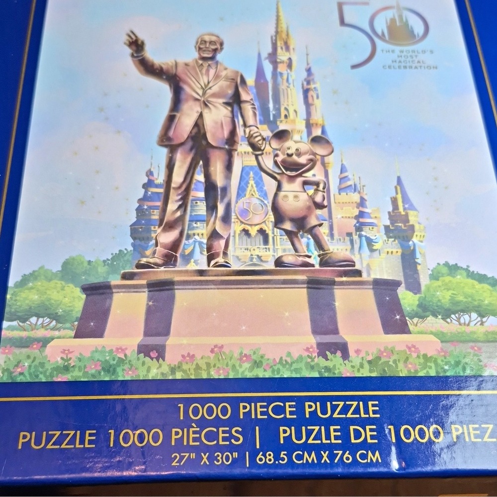 Disney Walt Disney World 50th 1000 Piece Puzzle 27 x 30 in Interlock Opened Read